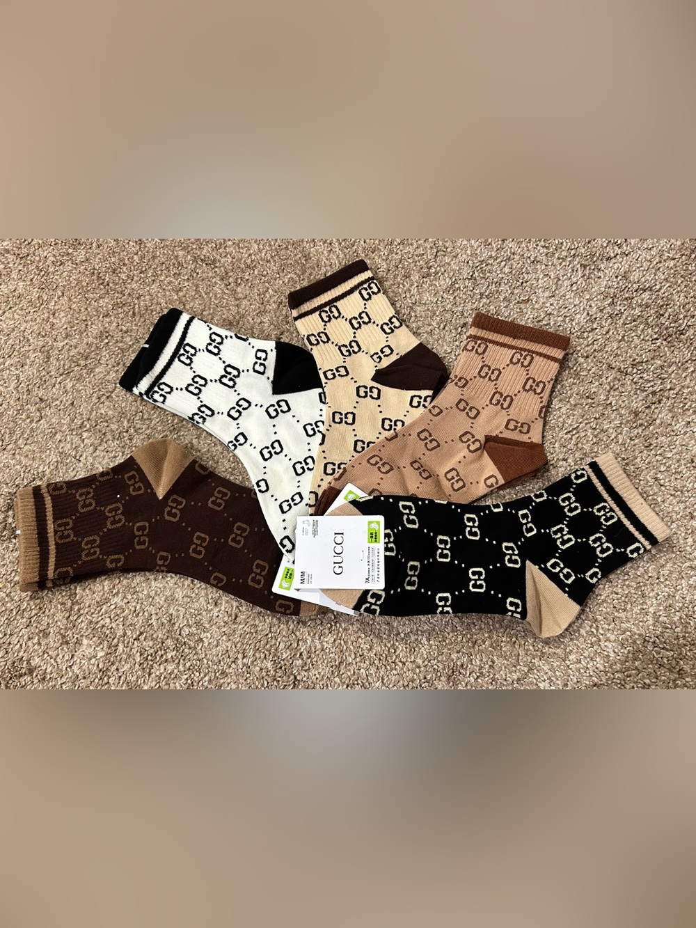 Fashion GG Brown Logo Crew Sock - Choose 1